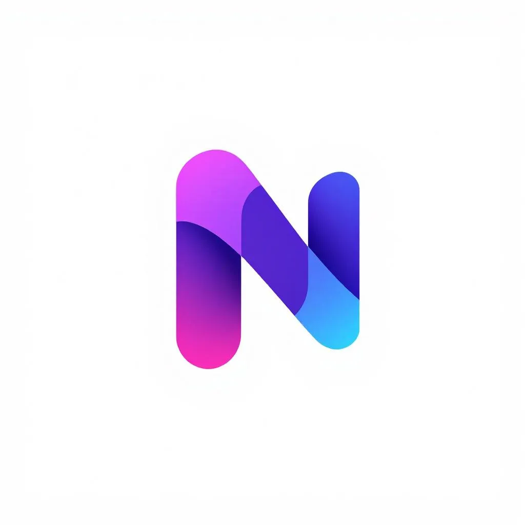 Minimal flat logo for "Nova" tech startup, abstract geometric shape, gradient purple and blue, white background, modern and clean